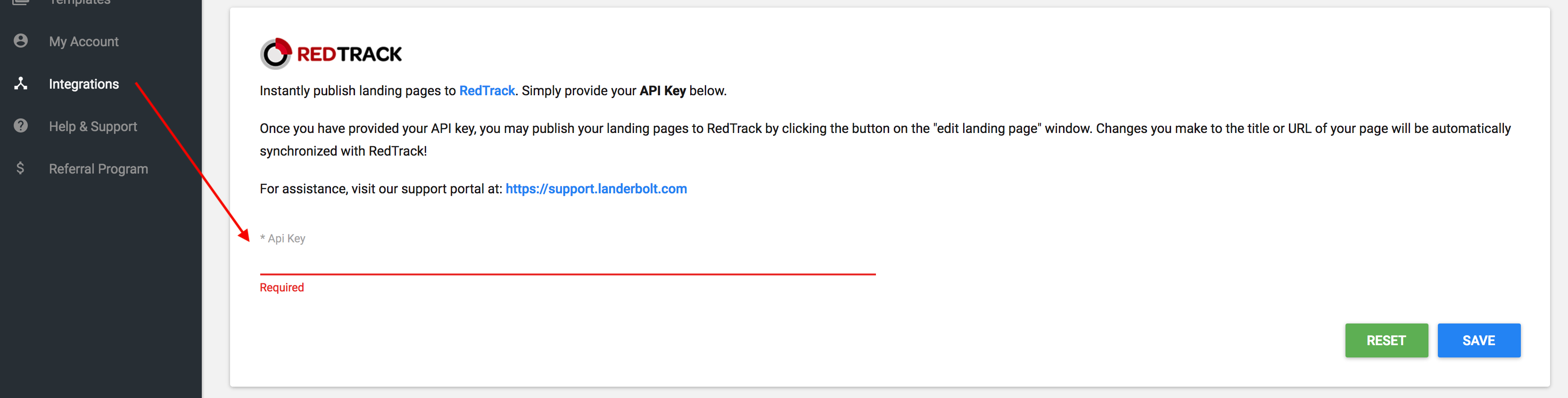 redtrack landing page